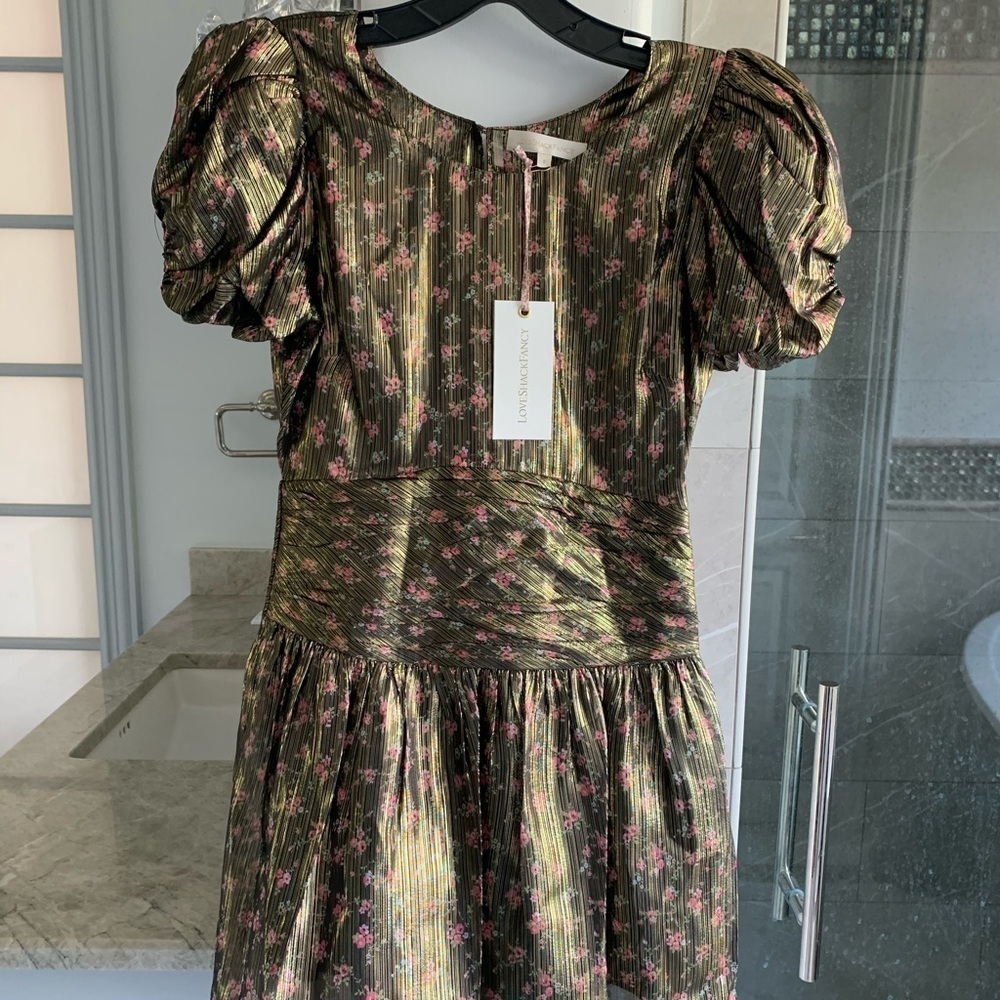 LoveShackFancy Mercy Floral-print Lamé-weave Dress - Picture 4 of 13